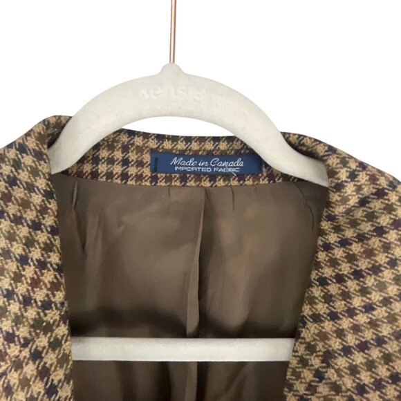 Kasper Men's Houndstooth Wool Blazer Brown 44T Tan Three Button Academia Office - Picture 3 of 8